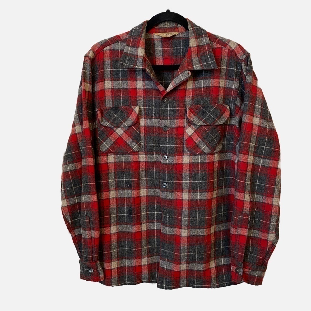 Vintage Troy of California Wool Blend Button Up Plaid Shirt